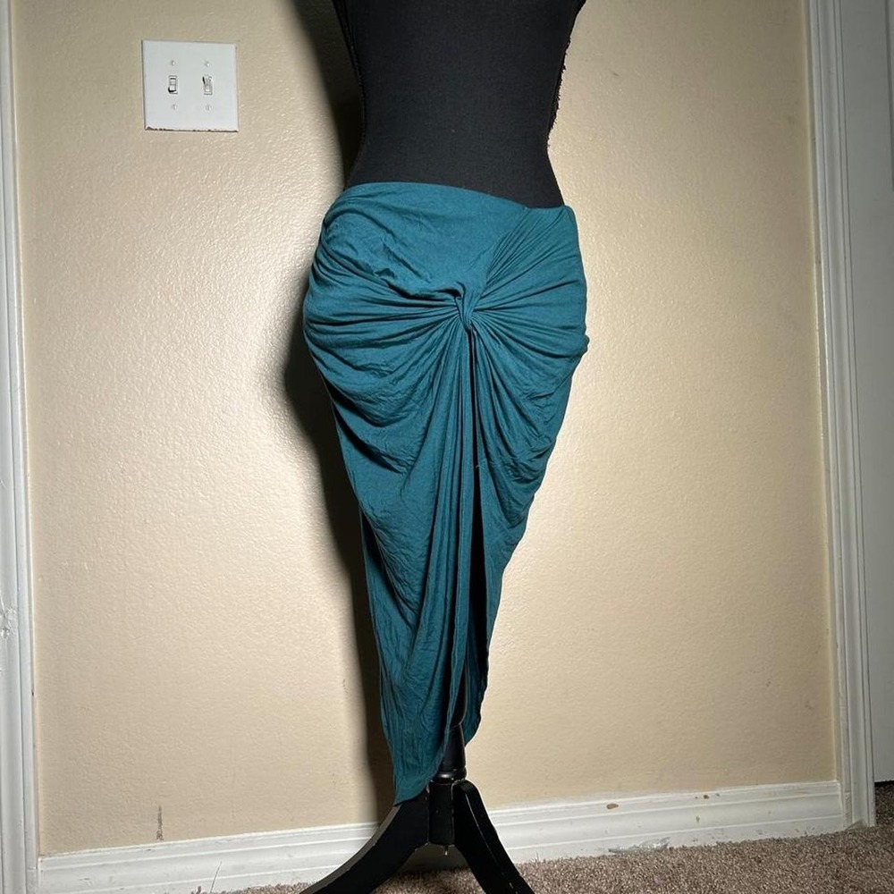 Charlotte Russe Teal Draped Knot Boho Maxi Skirt Medium Y2K Asymmetrical Ruched